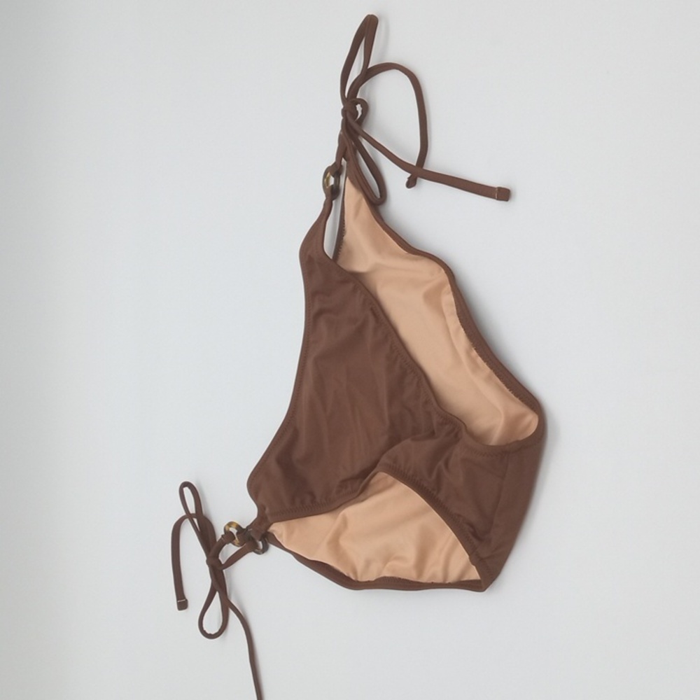 J. Crew O-Ring Curved-Waist Cheeky String Bikini Bottom Brown XXL